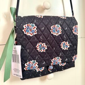 Vera Bradley Small Quilted Cotton Crossbody Shoulder Bag Baird Hipster Black